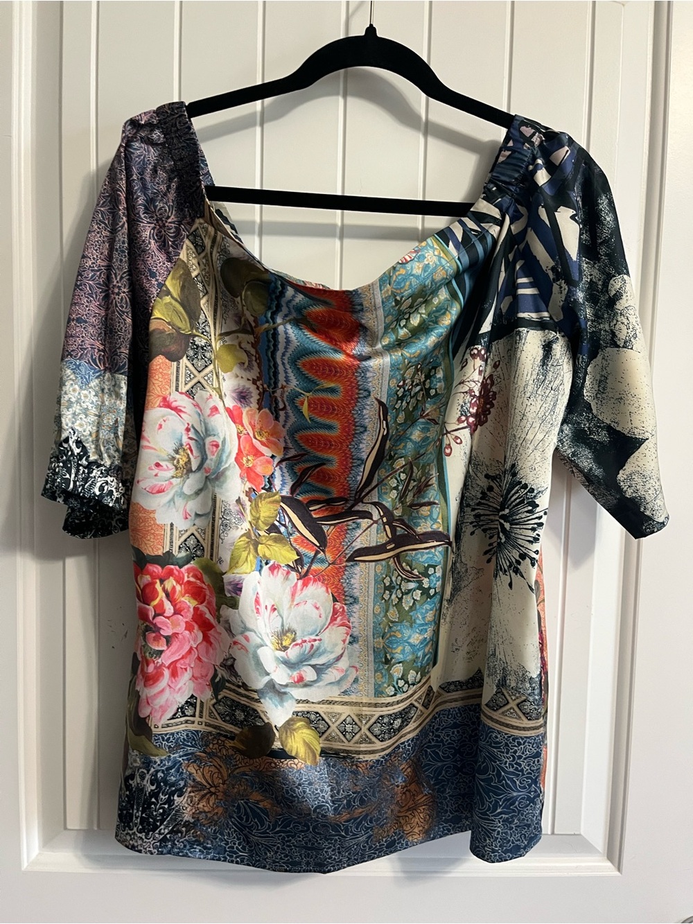 Chicos Scarf 🧣 Inspired Floral Top Size 2 12/14 Asian Botanicals